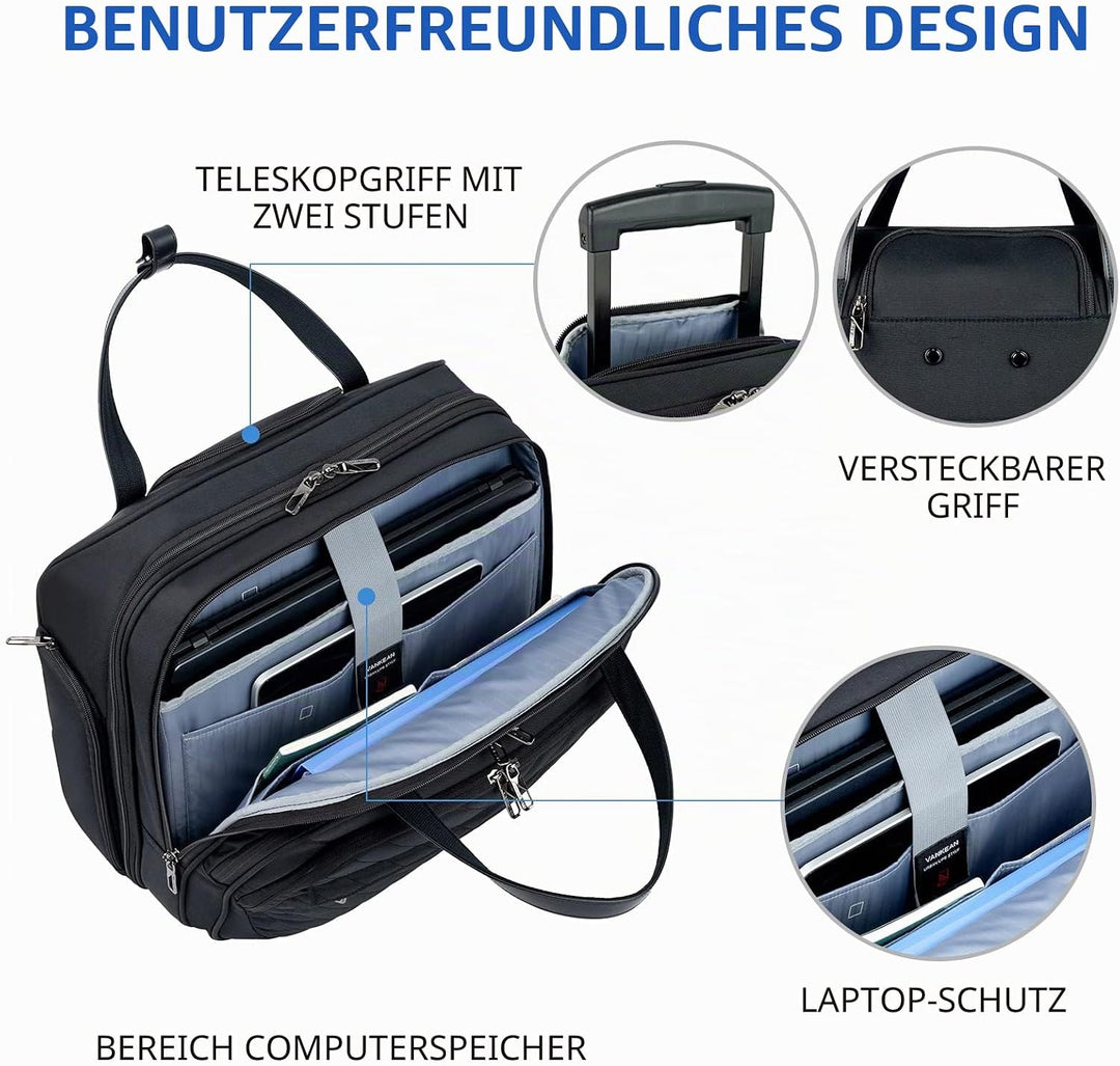 VANKEAN Rollende Laptoptasche Frauen mit Rädern, passend für bis zu 15,6 Zoll Rollende Aktentasche W
