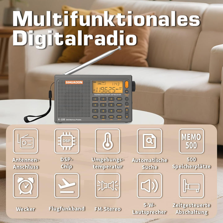 Tragbares Radio SIHUADON R108 UKW Radio SW MW Multiband Radio Mit Klar Empfang und Super Klang Lauts