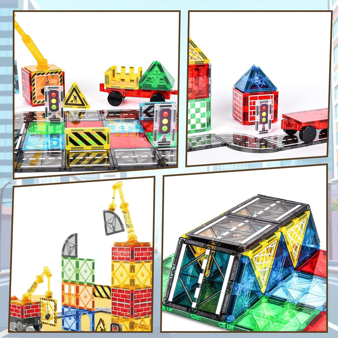 BuzzoXerex Magnetische Bausteine Stadtstrassen Set, 70 Magnetische Fliesen Strassenset, Magnetbauste