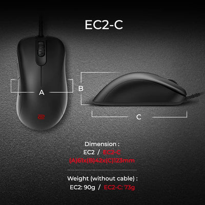 BenQ Zowie EC2-C Ergonomische Gaming-Maus für Esports | Paracord-Kabel & Mausrad mit 24 Stufen | Mat