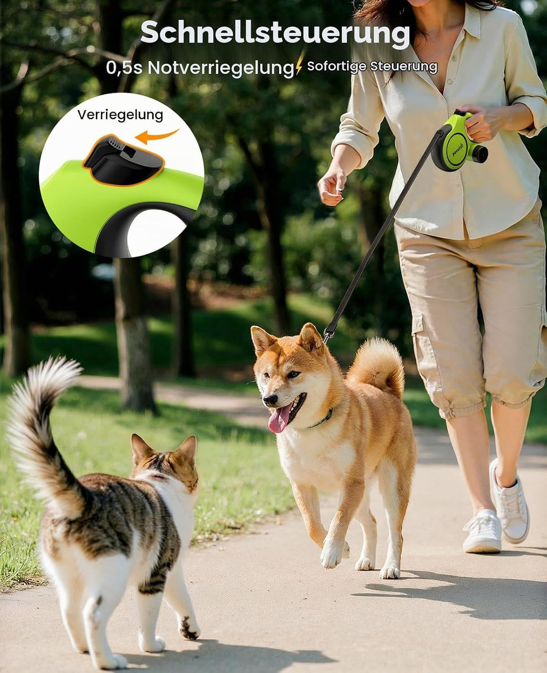 pecute Hundeleine 5m mit Bissfestem Kabel 46cm| Leicht Rollleine Reflektierende für Hund mit Kotbeut