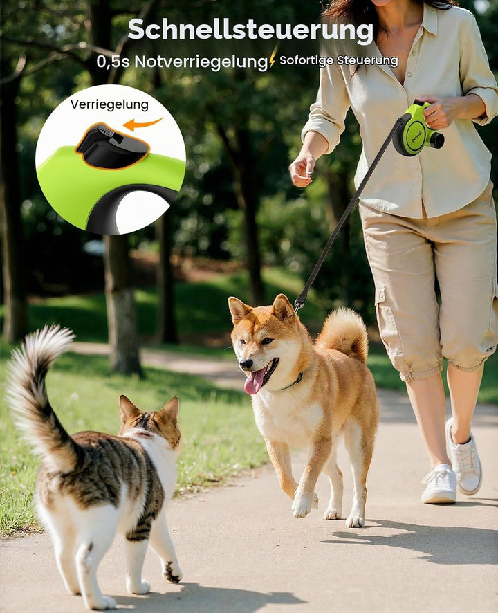 pecute Hundeleine 5m mit Bissfestem Kabel 46cm| Leicht Rollleine Reflektierende für Hund mit Kotbeut