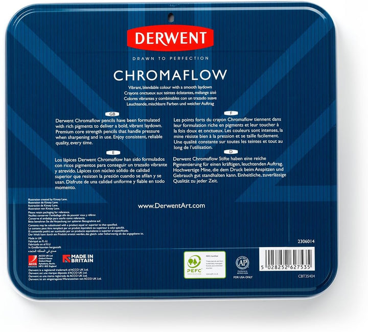 Derwent Chromaflow Buntstifte im 72er Set in Metallbox, 3,5 mm Minenstärke, Mischbar mit Geschmeidig