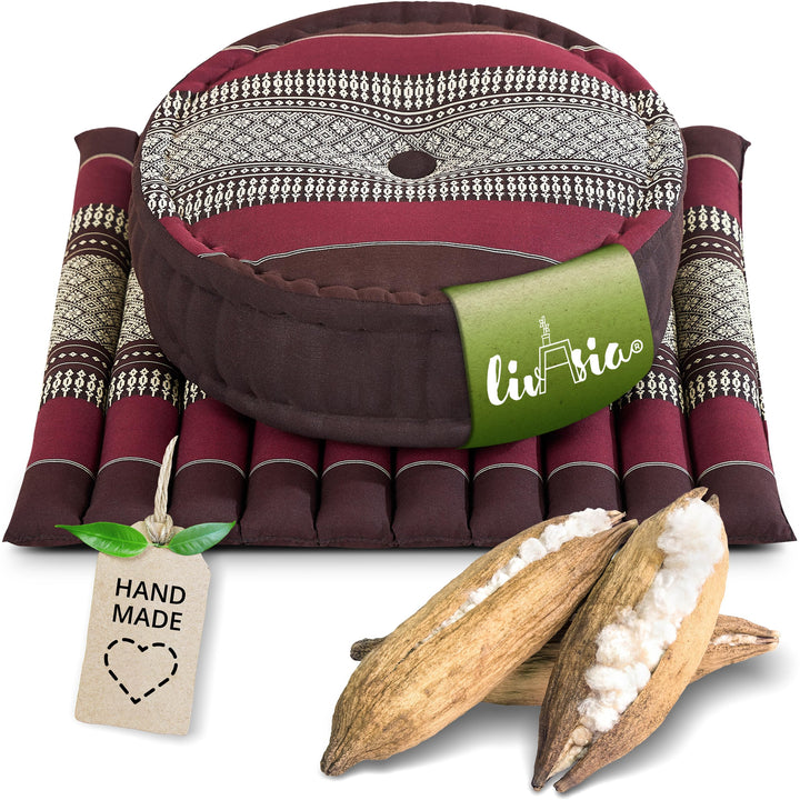livasia Meditationsset L - Ø 38x15cm / Matte 50x50x4,5cm - Yogaset mit Kissen und Matte, Pouf, Yogam