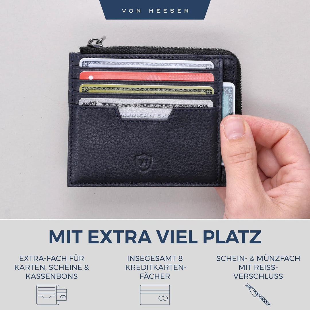 VON HEESEN Leder Kartenetui Geldbörse Herren & Damen Kreditkartenetui (Medium, Dunkelblau) Dunkelbla