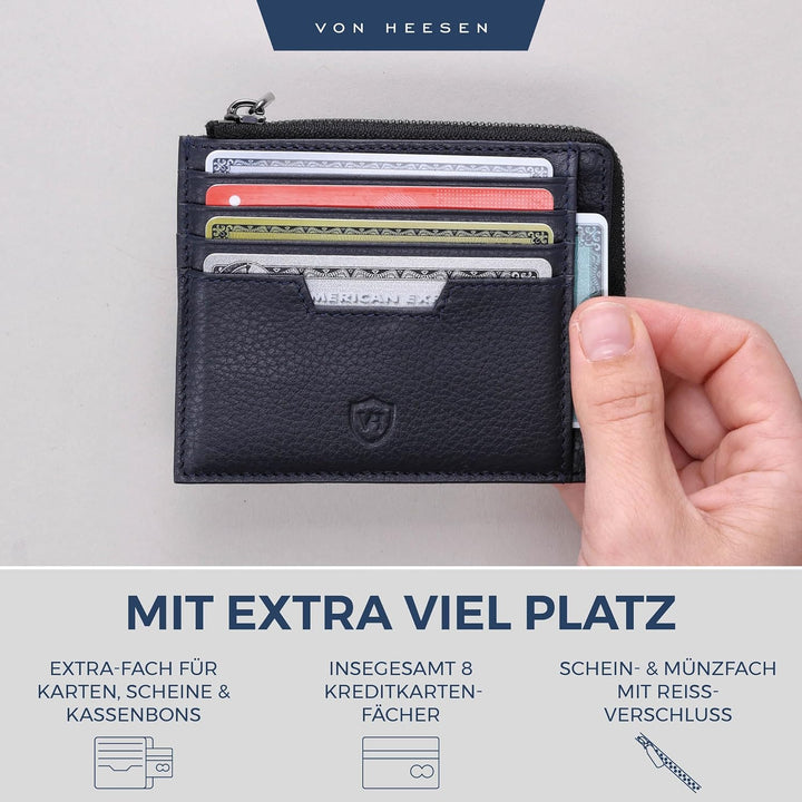 VON HEESEN Leder Kartenetui Geldbörse Herren & Damen Kreditkartenetui (Medium, Dunkelblau) Dunkelbla