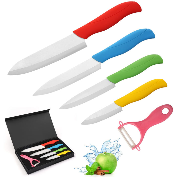 Ballery Keramikmesser Set, Kochmesser Sets mit 4 Keramikmesser und 1 Sparschäler mit Ergonomischem G