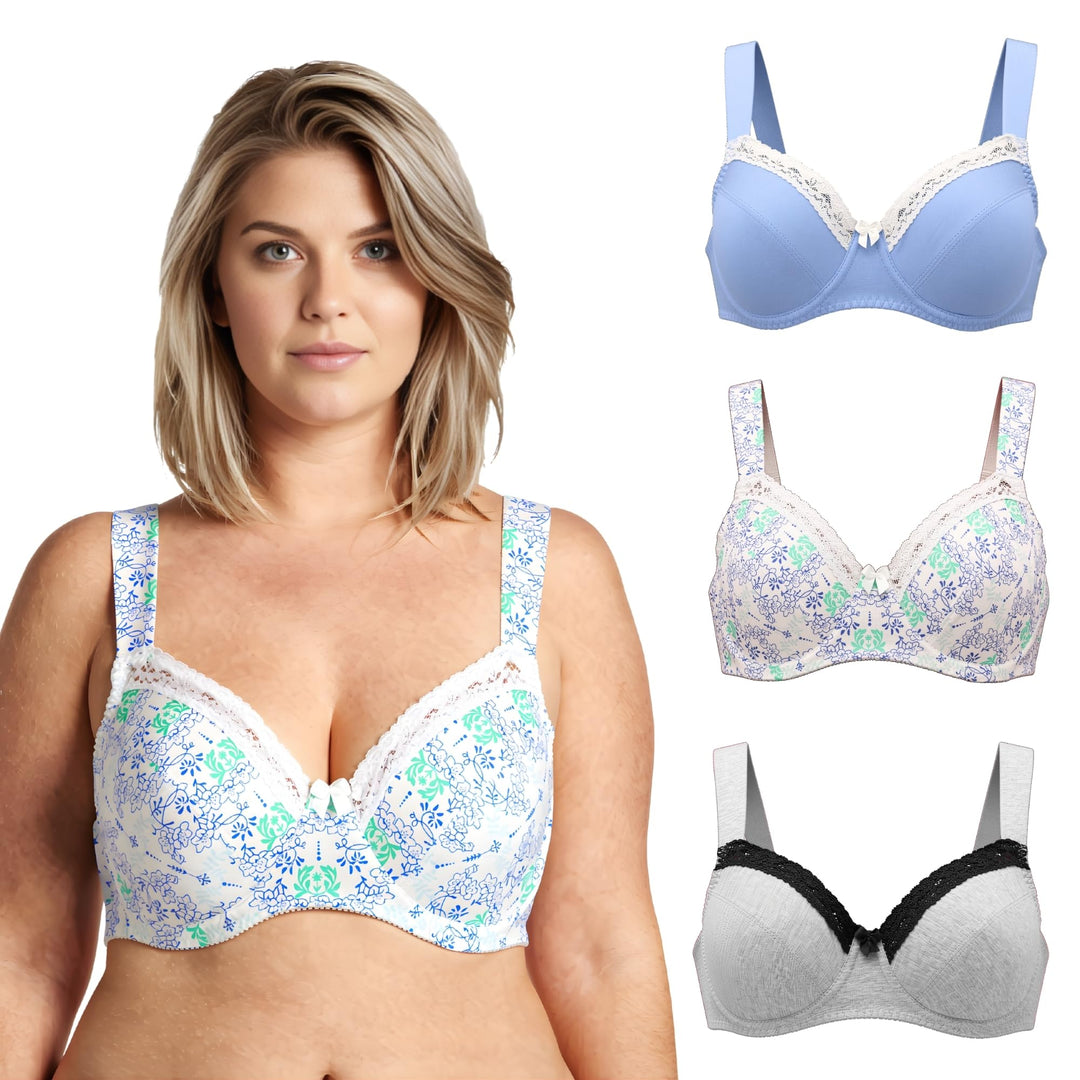Curve Muse Damen-BH, ungefüttert, Balconette, Baumwolle, Spitze, Übergrösse, 2er- oder 3er-Pack 75D