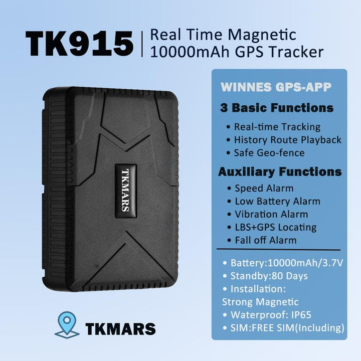 TKMARS GPS Tracker, Auto Fahrzeug GPS Tracking Echtzeit-Tracking GPS Ortung starker Magnet GPS Track