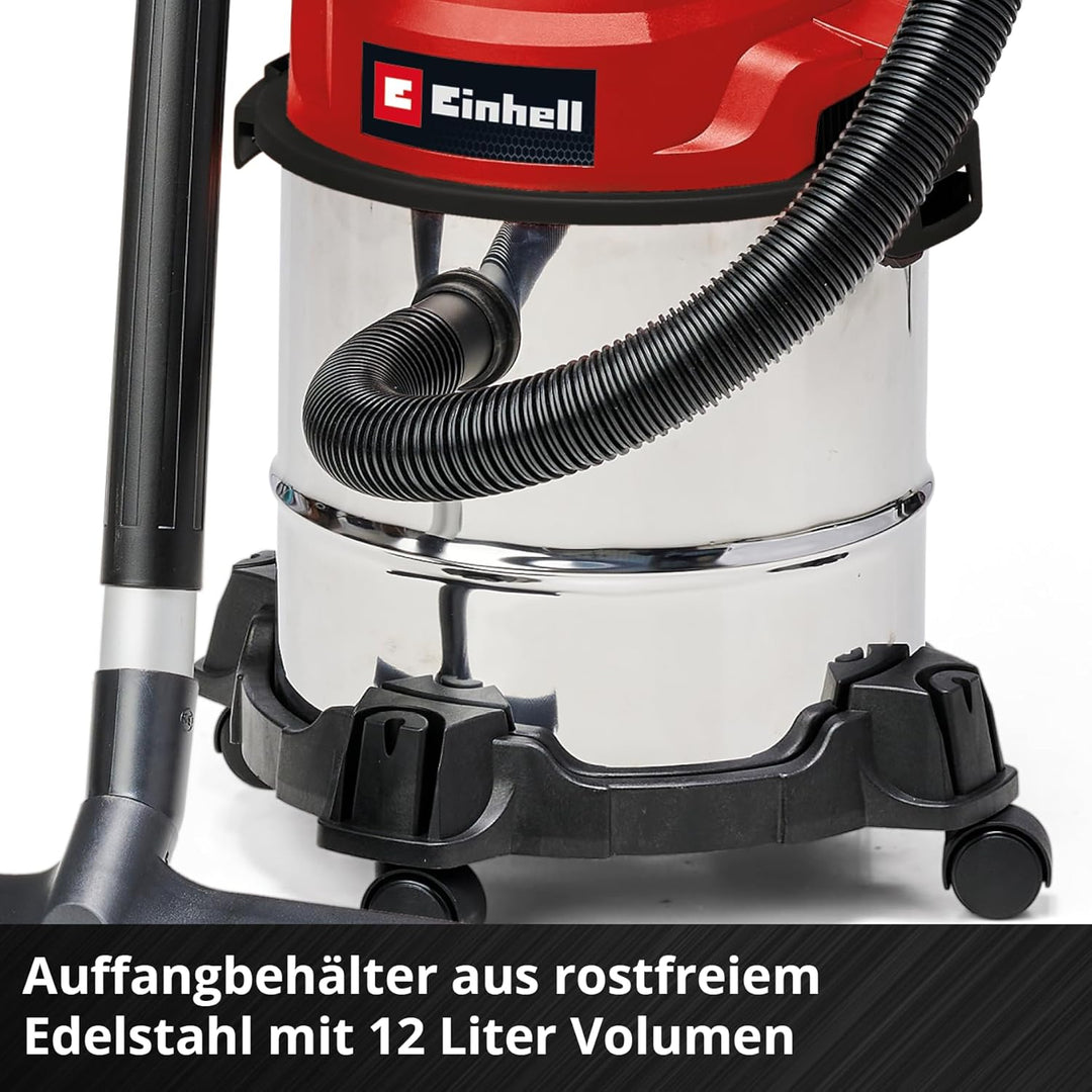 Einhell Nass-Trockensauger TC-VC 1812/1 S (1250 W, 180 mbar, 4 Lenkrollen, 12 L Behälter, inkl. Fuge