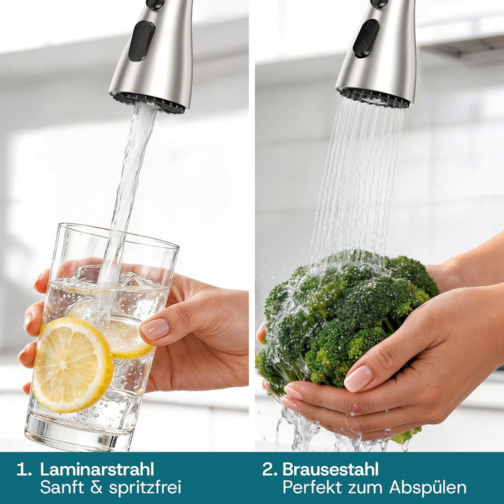 Engelbach® Wasserhahn Küche - ausziehbar & 360 Grad schwenkbar für maximale Reichweite - 304 Edelsta