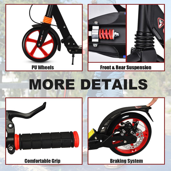 KOMFOTTEU Tretroller klappbar & höhenverstellbar, Scooter mit PU-Räder & Kingel, Kickscooter Cityrol