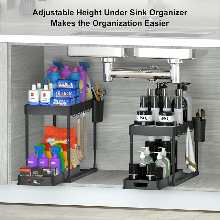 SKYSER Unter Waschbecken Regal Küche Organizer 2-stöckiger Schubladen-Organizer Anhebbares Schrank O