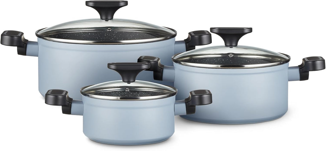 KHG Topfset 3-teilig Induktion Antihaftbeschichtung - Töpfe in 16, 20 und 24 cm mit Glasdeckeln - ge