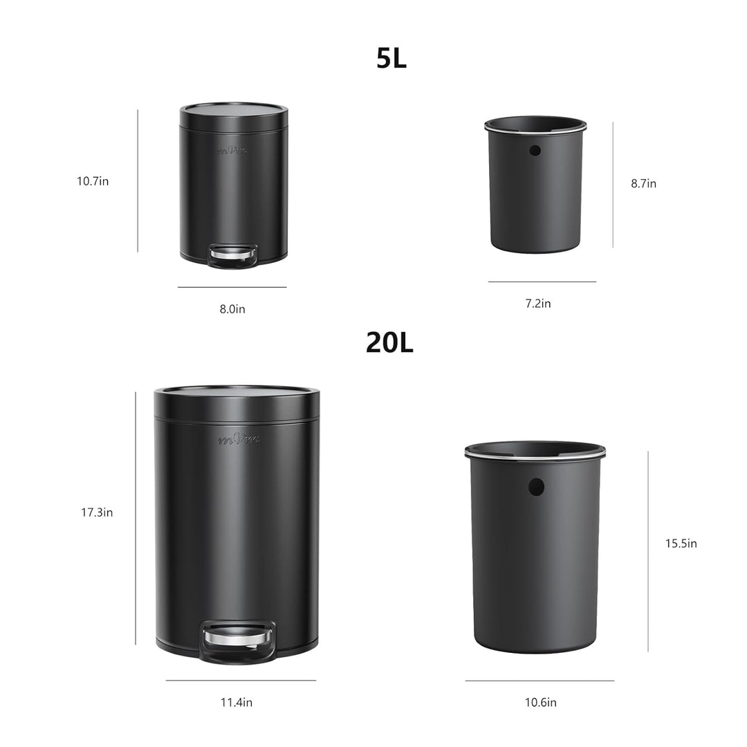 mVm Round Step Kitchen Bin with Lid,5+20L Stainless Steel Pedal Rubbish Bin,Bathroom Home Office Gar