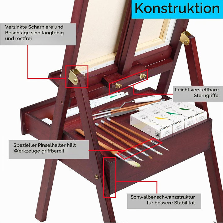 MEEDEN Staffelei Holz Gross mit Aufbewahrungsschublade, Verstellbarer Leinwand Ständer aus deutsche