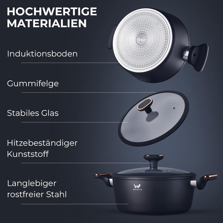 Topfset 12-teilig mit Antihaftbeschichtung - Kochtopf Set mit Deckel - Induktions Töpfe Set - Töpfe
