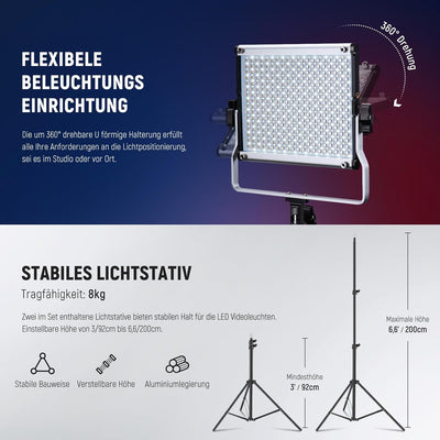 NEEWER 2 x 660 PRO RGB LED Videoleuchte Panel mit Stativ Ständer Set App Steuerung 360° Vollfarbe Vi