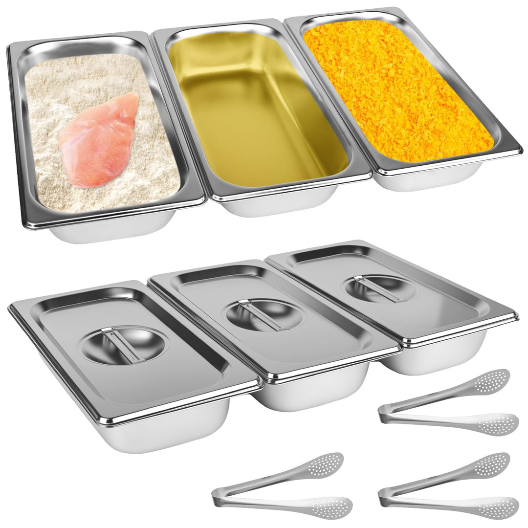Panierschalen Set 3 Teilig,Panierstrasse Schnitze 32,5x17,5 x 6,5cm,GN 1/3 Behälter,Rechteckige Meta