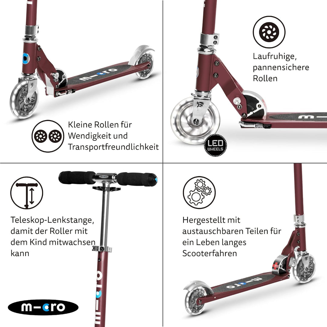 micro™ Sprite LED Kinder Kinderscooter | Cityroller mit LED-Rollen | klappbar und Lenker höhenverste