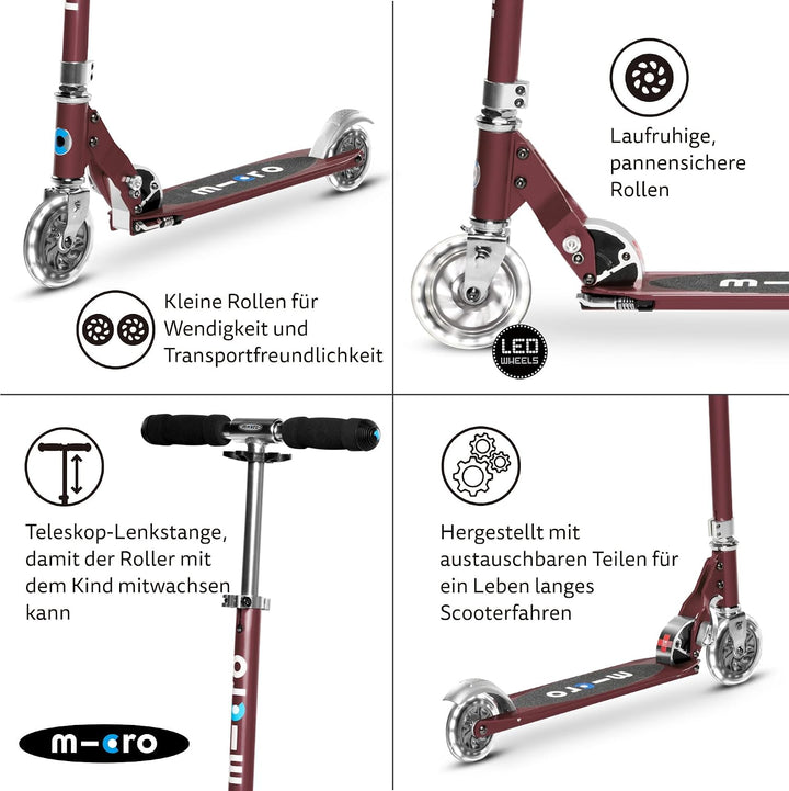micro™ Sprite LED Kinder Kinderscooter | Cityroller mit LED-Rollen | klappbar und Lenker höhenverste