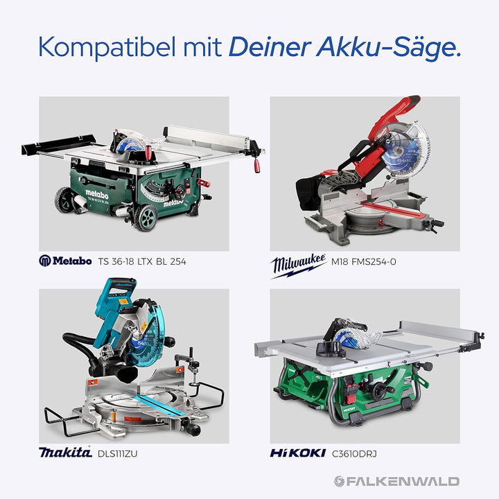 FALKENWALD® Akku Sägeblatt 254x30 Ideal für Holz - Kompatibel mit Bosch PTS 10, Bosch Sägeblatt 254x