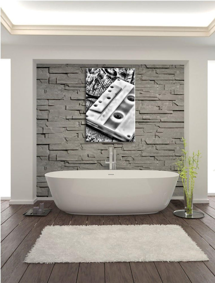 Monocrome, Kasette Retro, Format: 100x70 auf Leinwand, XXL riesige Bilder fertig gerahmt mit Keilrah