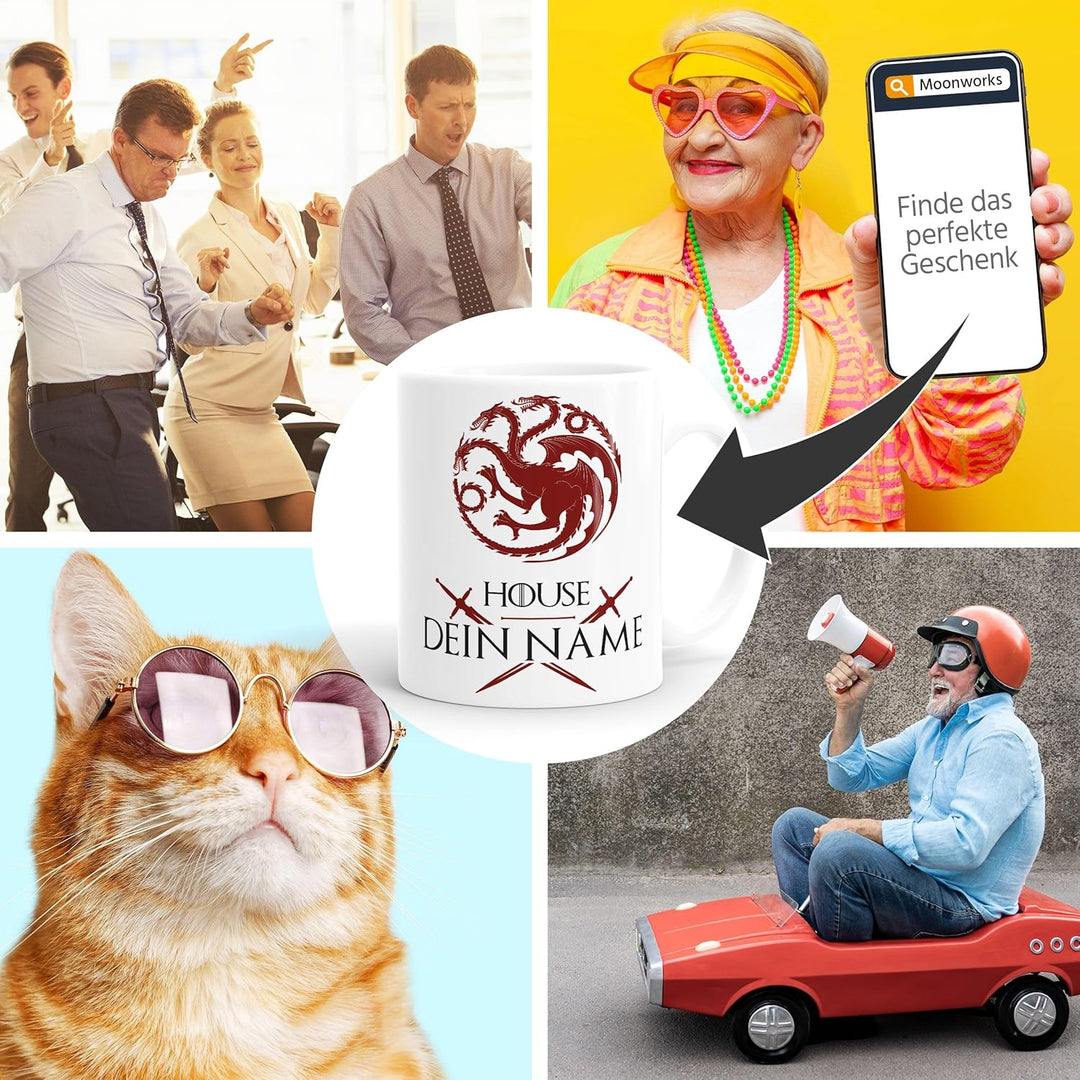 MoonWorks® Kaffee-Tasse personalisierbar Adelshäuser Wappen Aufschrift eigener Name Geschenk Fan Fan