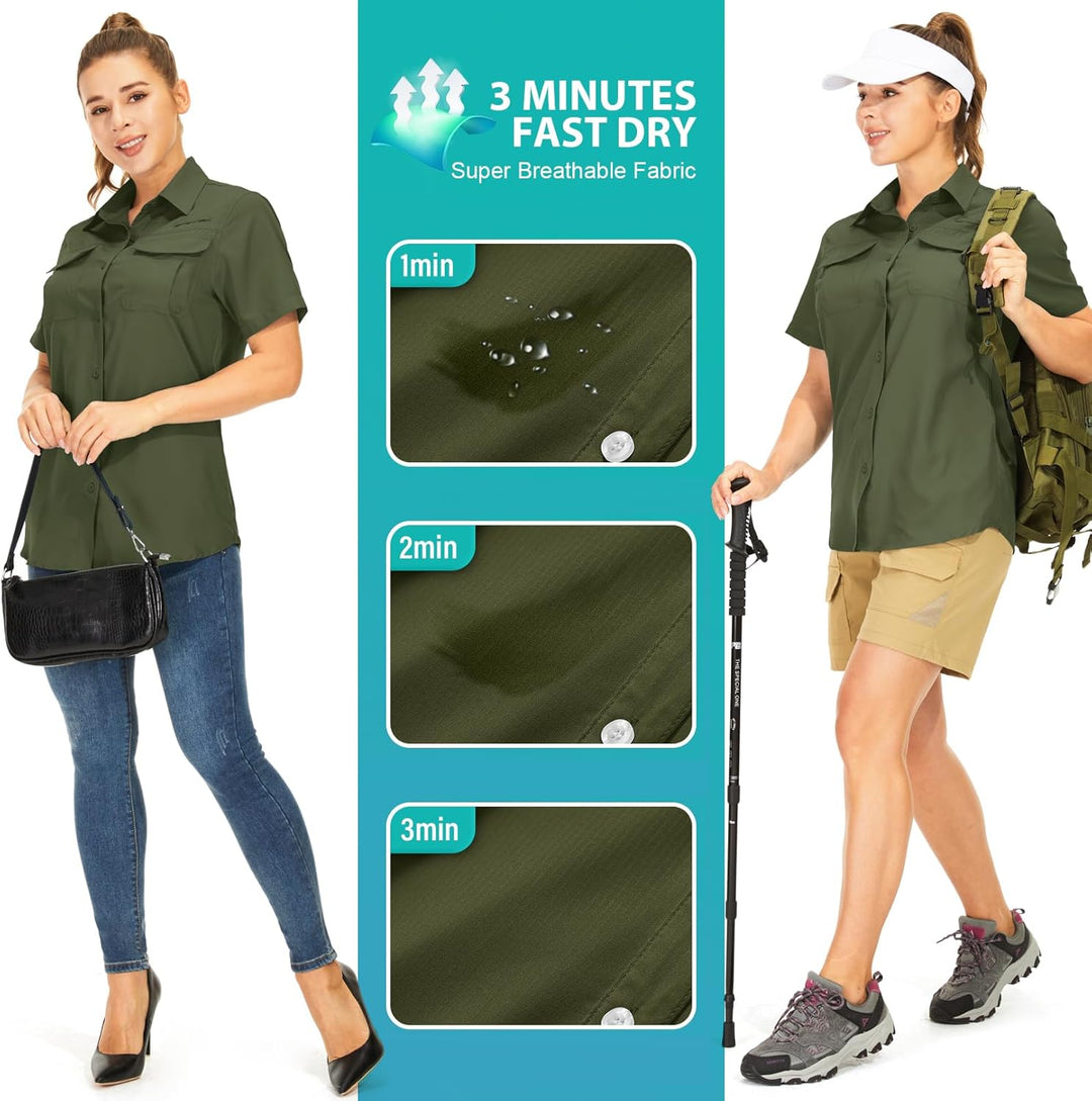 yeyity Hemdbluse Damen Kurzarm UV Schutz Wander Shirt Damen Atmungsaktiv Safari Hemd Schnelltrocknen