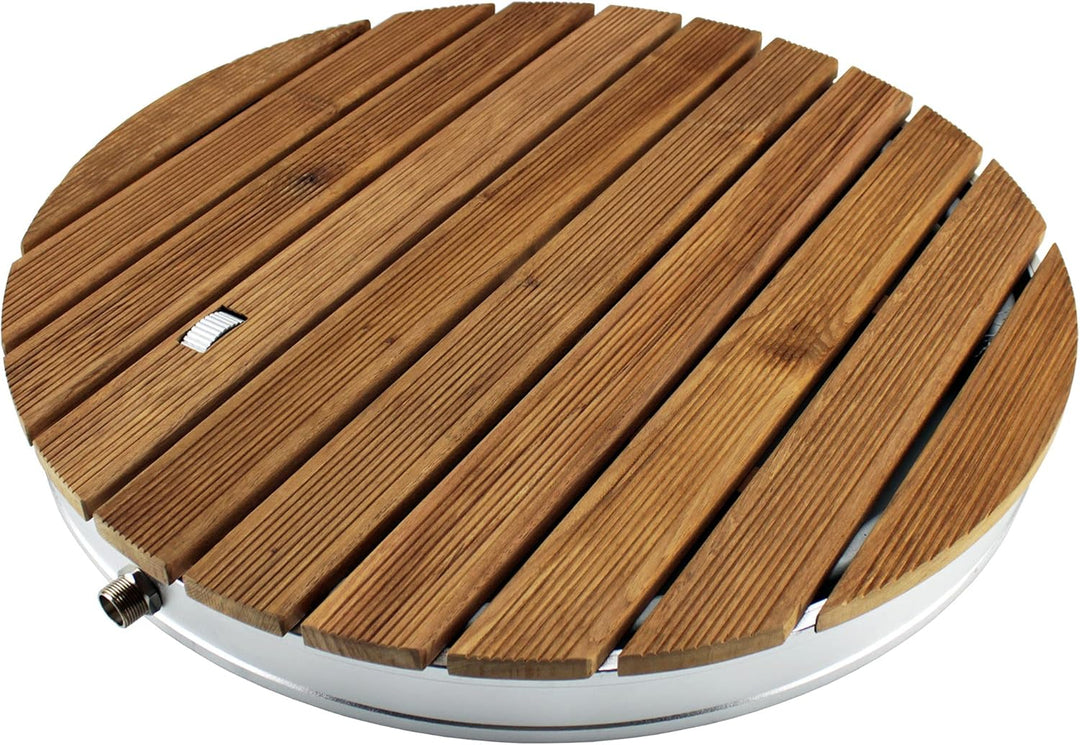 @tec Bodendusche Set aus Gartendusche und Wasserschlauch 15m, Campingdusche aus massivem Teakholz zu