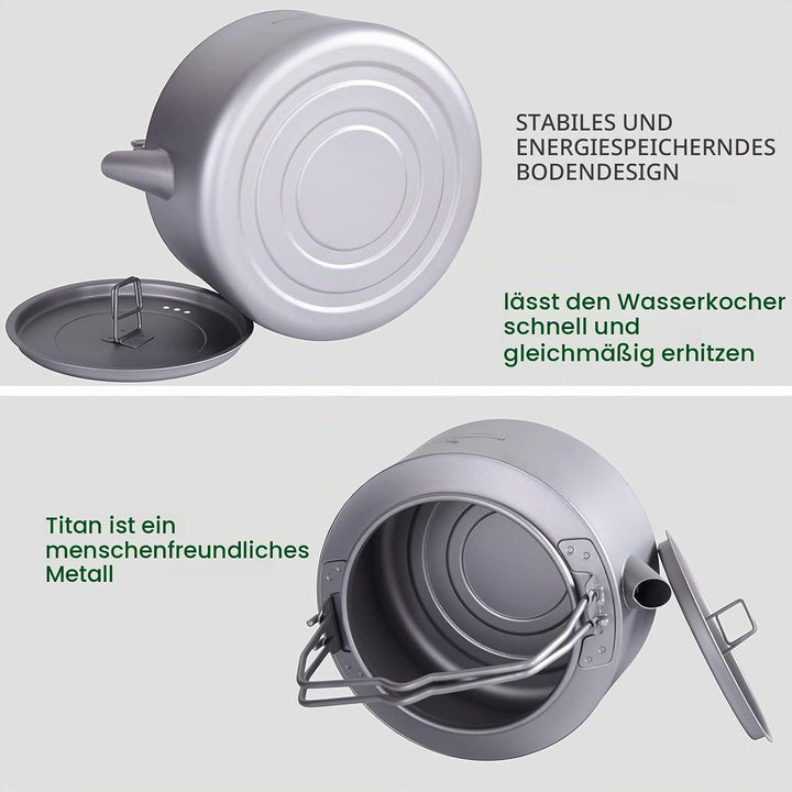 iBasingo 1L Titan Wasserkocher Camping Teekanne mit Grossem Fassungsvermögen mit Klappgriff &amp; Filter