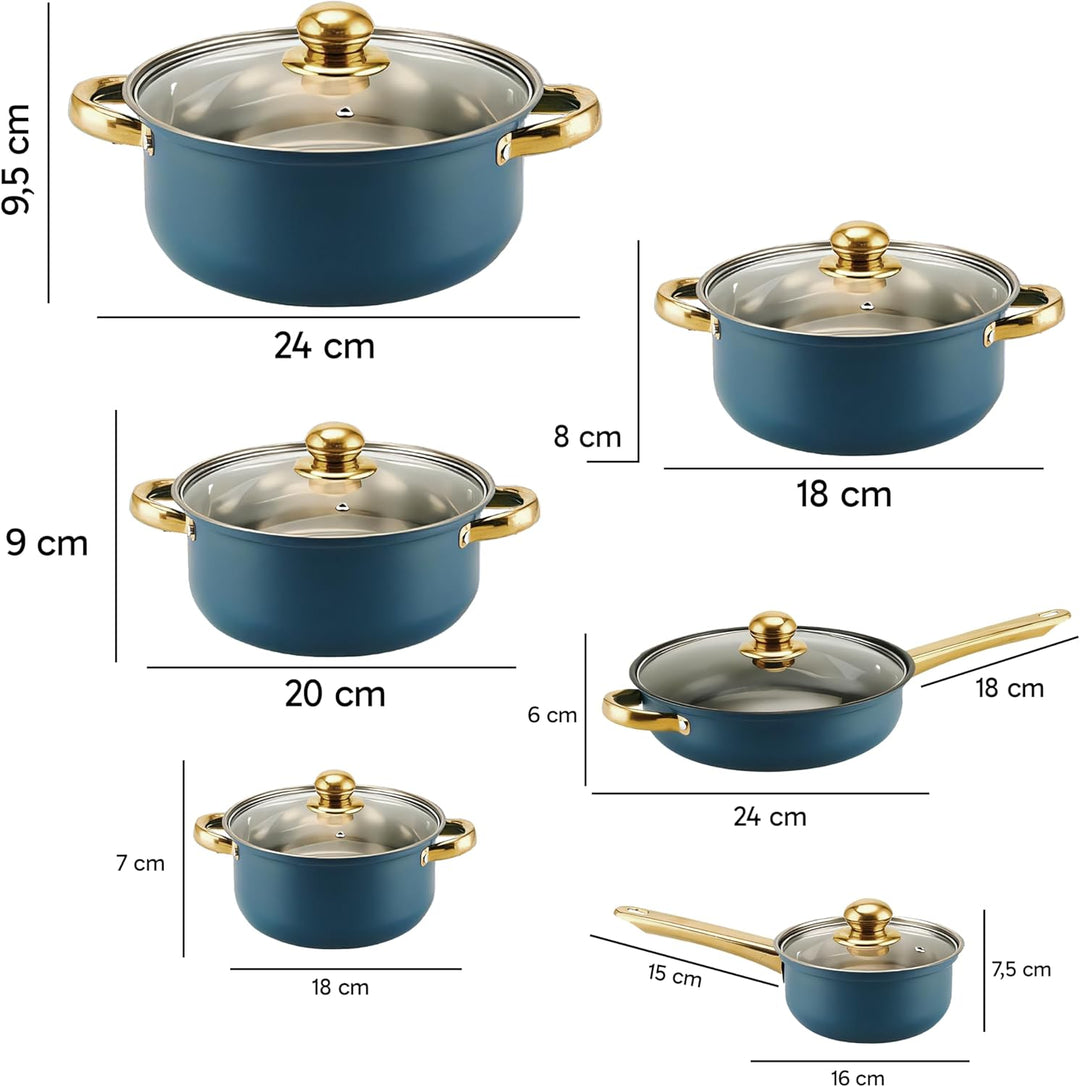 Retoo Topf und Pfannenset Induktion 12-teilig Kochtopf Set mit Glasdeckel, Topfset Edelstahl Bratpfa