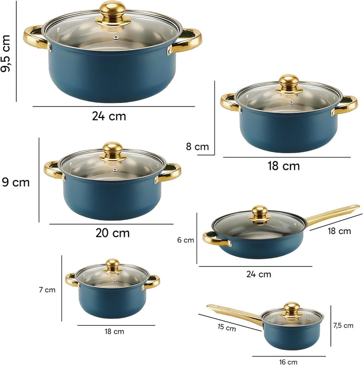 Retoo Topf und Pfannenset Induktion 12-teilig Kochtopf Set mit Glasdeckel, Topfset Edelstahl Bratpfa