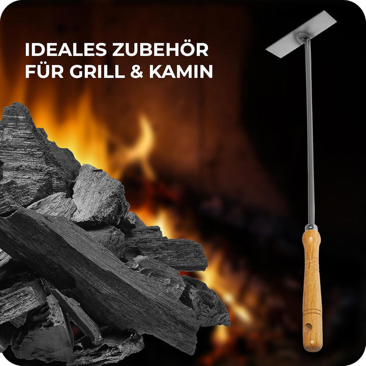 Aschekratzer mit Holzgriff Schürhaken Kohleschieber Feuerkratzer Glutschieber Kaminzubehör Kaminbest