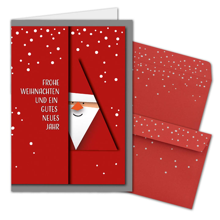 NEUSER PAPIER 100x Weihnachtskarten-Set DIN A6 mit rotem Weihnachtsmann Motiv - Faltkarten mit passe