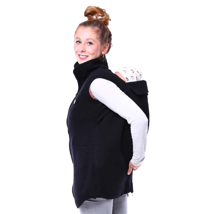 Viva la Mama - Trageweste aus Wollwalk Umstandsweste Wollweste zum Babytragen - PEVE M Schwarz, M Sc