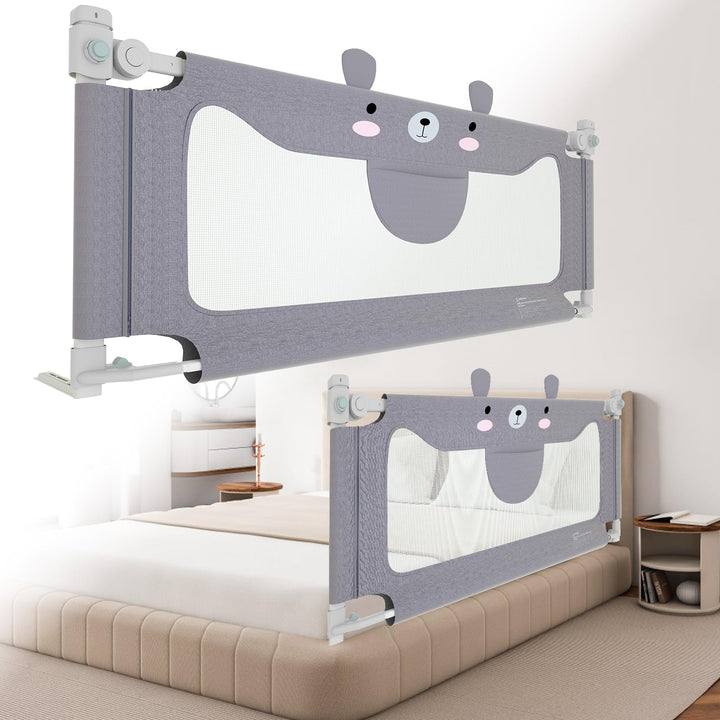 Bettgitter Kinder 200cm mit Bärenmotiv, Höhenverstellbarer Rausfallschutz Bett, Bettschutzgitter für