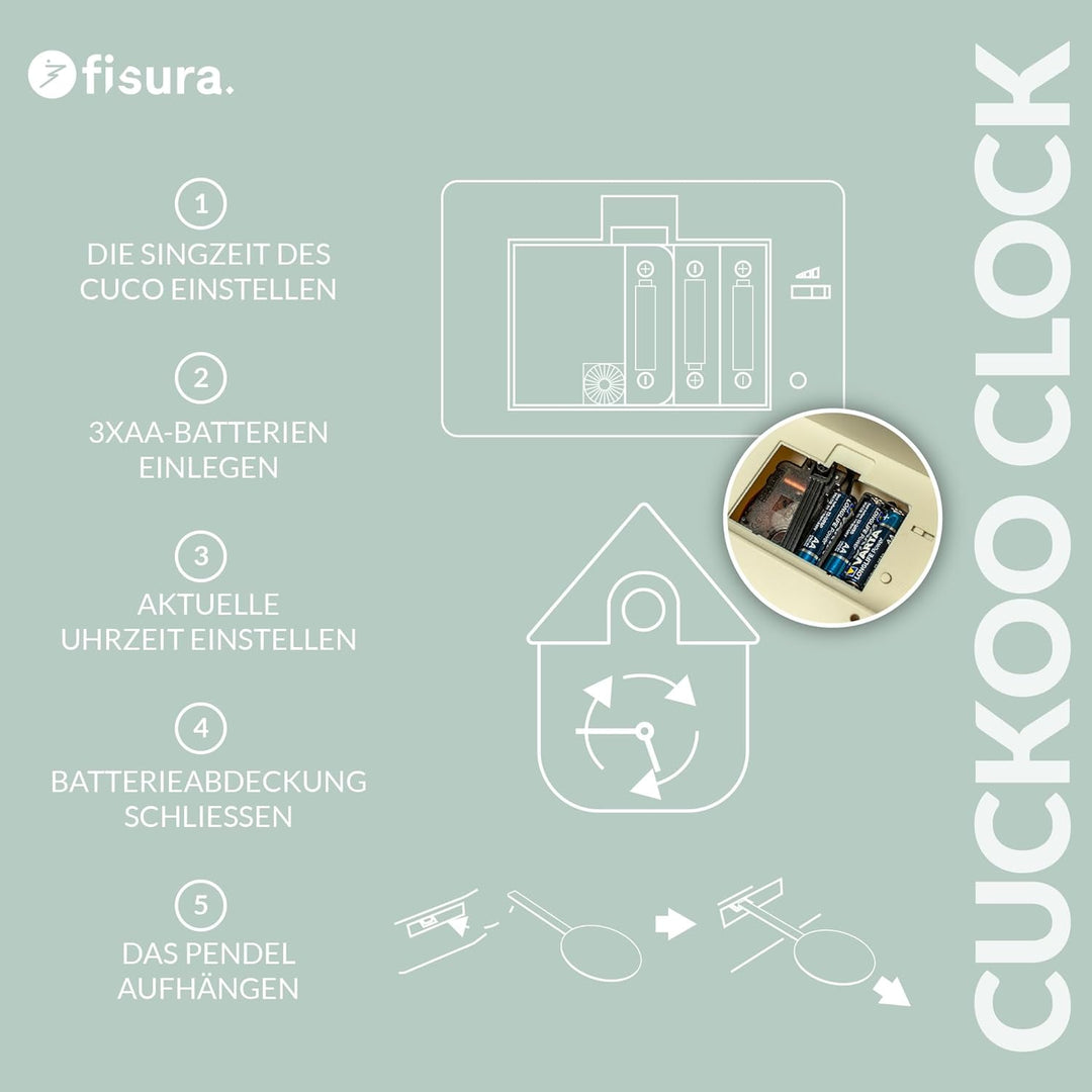 FISURA - Kuckucksuhr. Wanduhr. Original Geschenk Wanduhr. 3 AA-Batterien Nicht enthalten. Masse: 21,