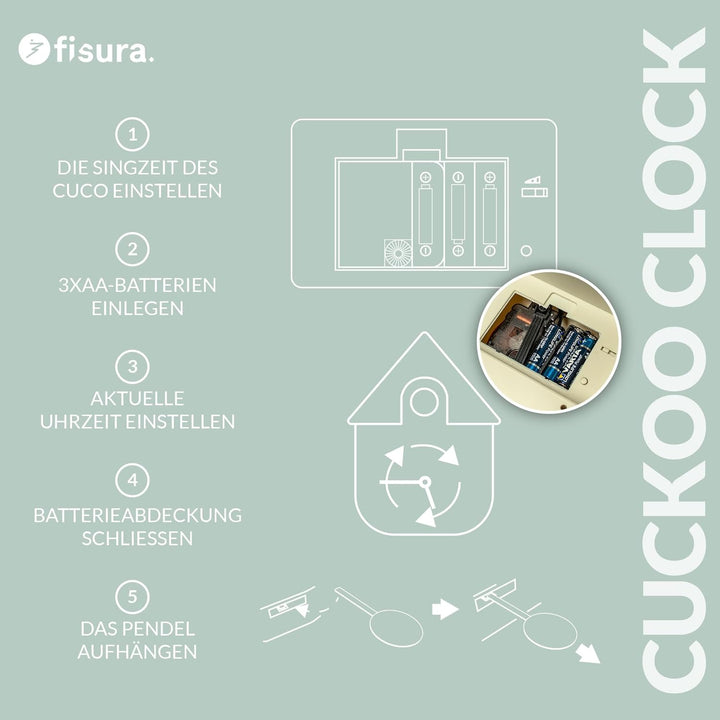 FISURA - Kuckucksuhr. Wanduhr. Original Geschenk Wanduhr. 3 AA-Batterien Nicht enthalten. Masse: 21,