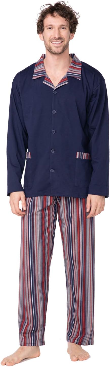 e.VIP ® Herren Schlafanzug OREST 201 aus 100% Baumwolle XXL Marine/Weinrot, XXL Marine/Weinrot
