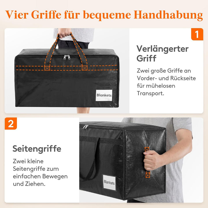 Lifewit 4 Stück 90L Umzugstaschen mit Griff, Aufbewahrungstasche für Bettdecken, Grosse Tasche mit R