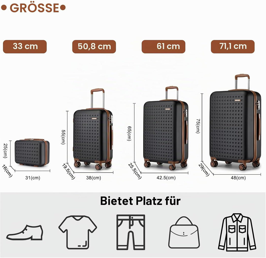KONO Koffer Reisekoffer Trolley Kofferset 4 Teilig von ABS+PC Hartschalenkoffer mit TSA-Schloss, 4 R