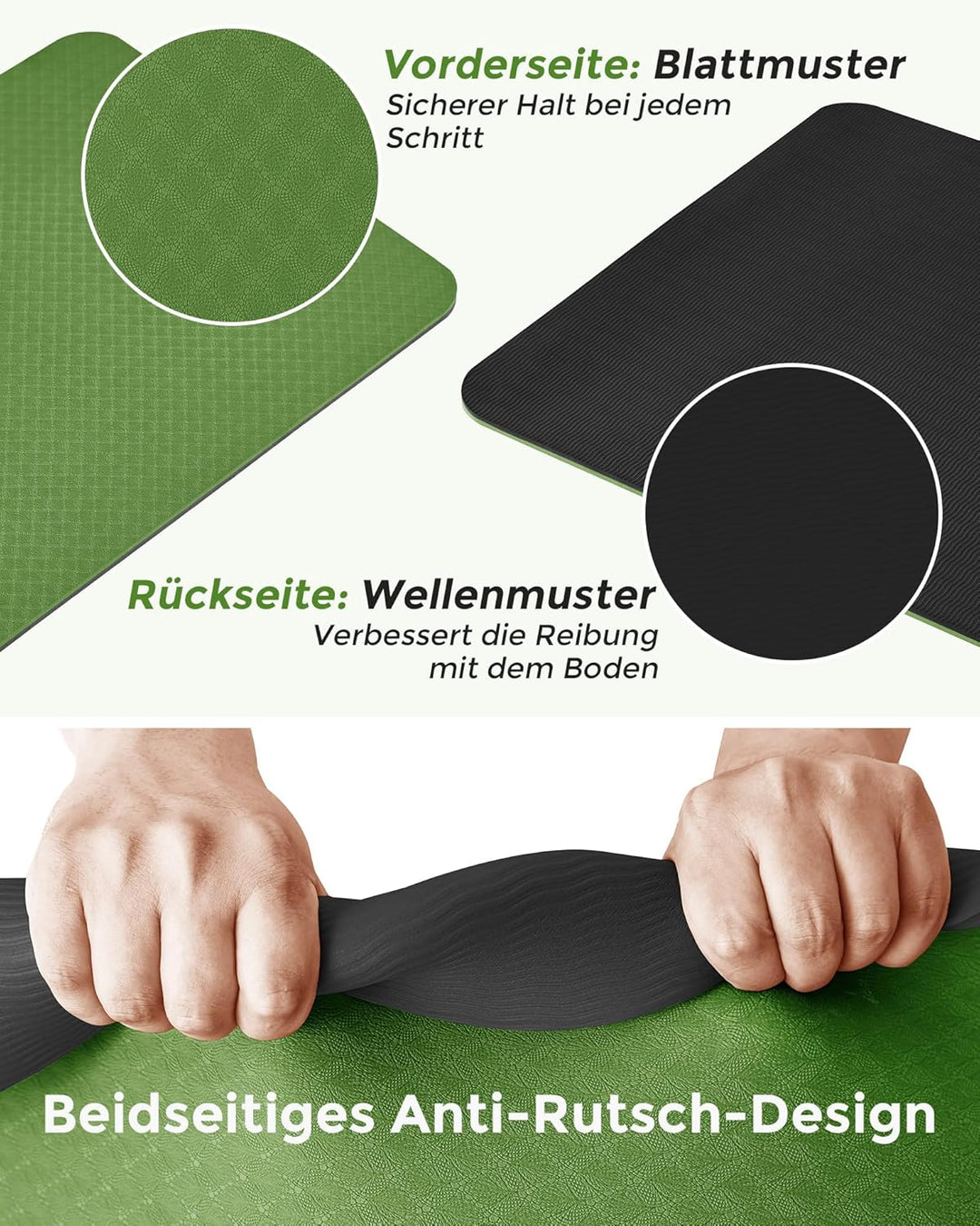 Oak &amp; Tea Yogamatte Rutschfest Fitnessmatte Umweltfreundliche TPE Sportmatte mit Tragegurt Gymnastik