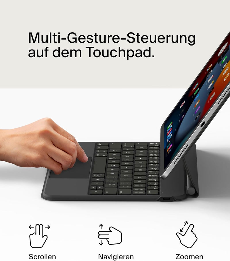 Belkin Pro Bluetooth-Tastatur mit Hülle und magnetischem Ständer, iPad Tastatur, Multi-Gesture-Steue