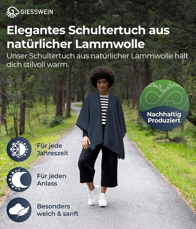 GIESSWEIN Merino Lambswool Cape - Eleganter Feinstrick Überwurf aus Lammwolle, Merinowolle Cape für
