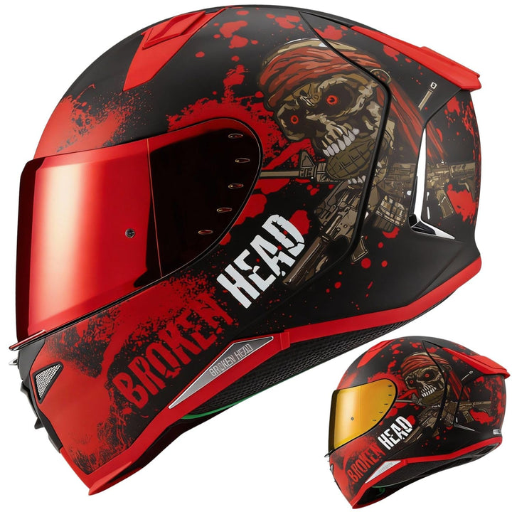 Broken Head Jack S. V2 Pro Rot - Integral-Helm Set Mit Zwei Visieren (Rot Verspiegelt + Klar) Sport
