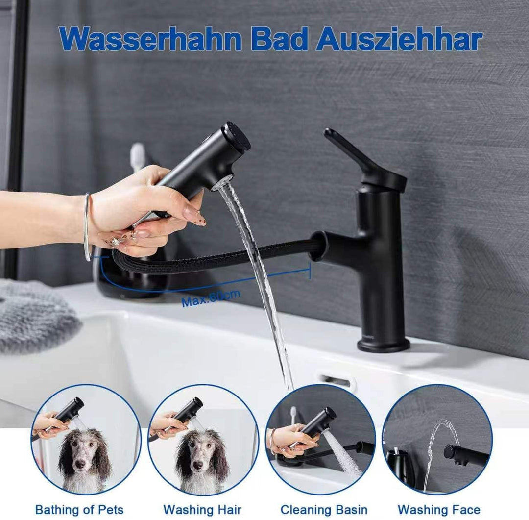 Waschtischarmatur mit Ausziehbar Brause Wasserhahn Bad,Einhebelmischer Badarmatur Waschbeckenarmatur