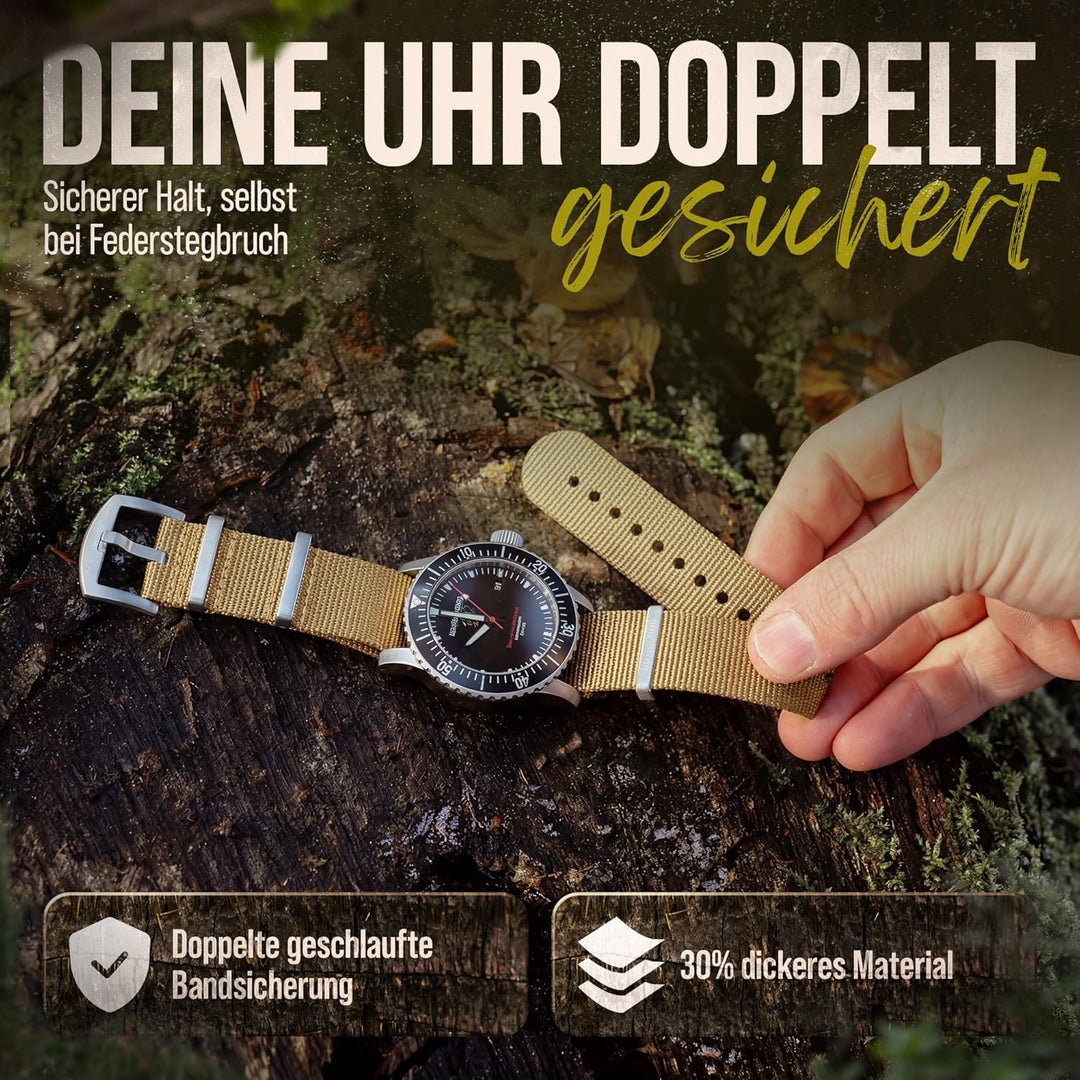 BOMBFROG NATO Strap Uhrenarmband Nylon, Dornenschliesse - Uhrenarmbänder 18 mm 20mm 22mm 24mm, Uhren