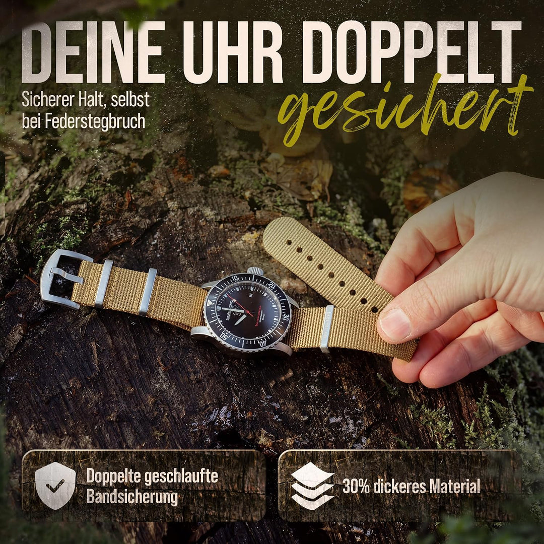NATO Strap Uhrenarmband Nylon, Dornenschliesse - Uhrenarmbänder 18 mm 20mm 22mm 24mm, Uhrenarmband N