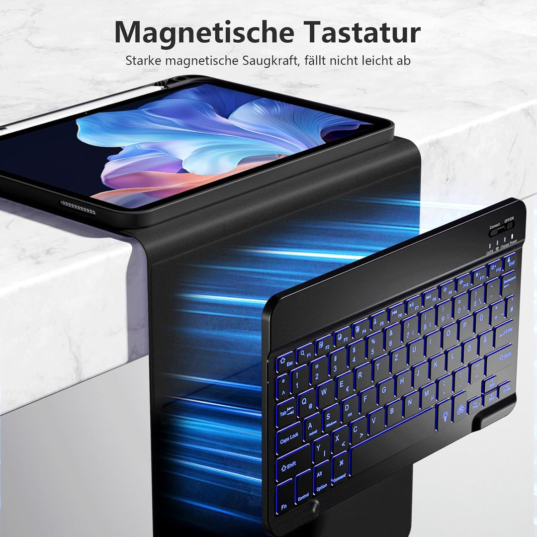 drivego Hülle mit Tastatur für iPad 10 Generation 10.9 Zoll 2022, 7-Farbige Beleuchtete, Magnetische